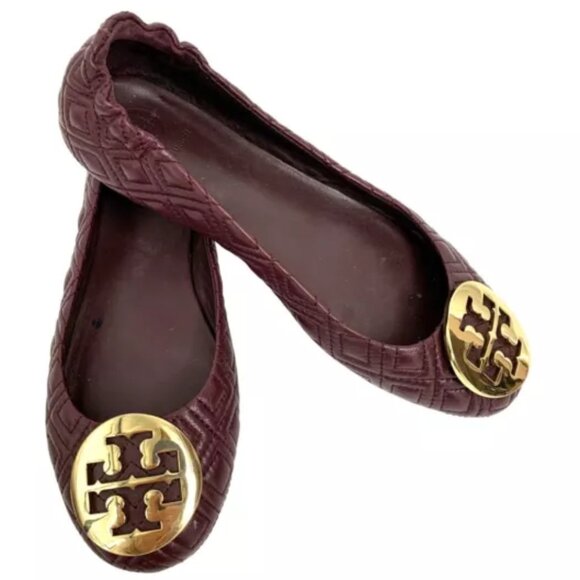 Tory Burch Women's Minnie Quilted Leather Travel Ballet Flats - Port - Picture 1 of 11